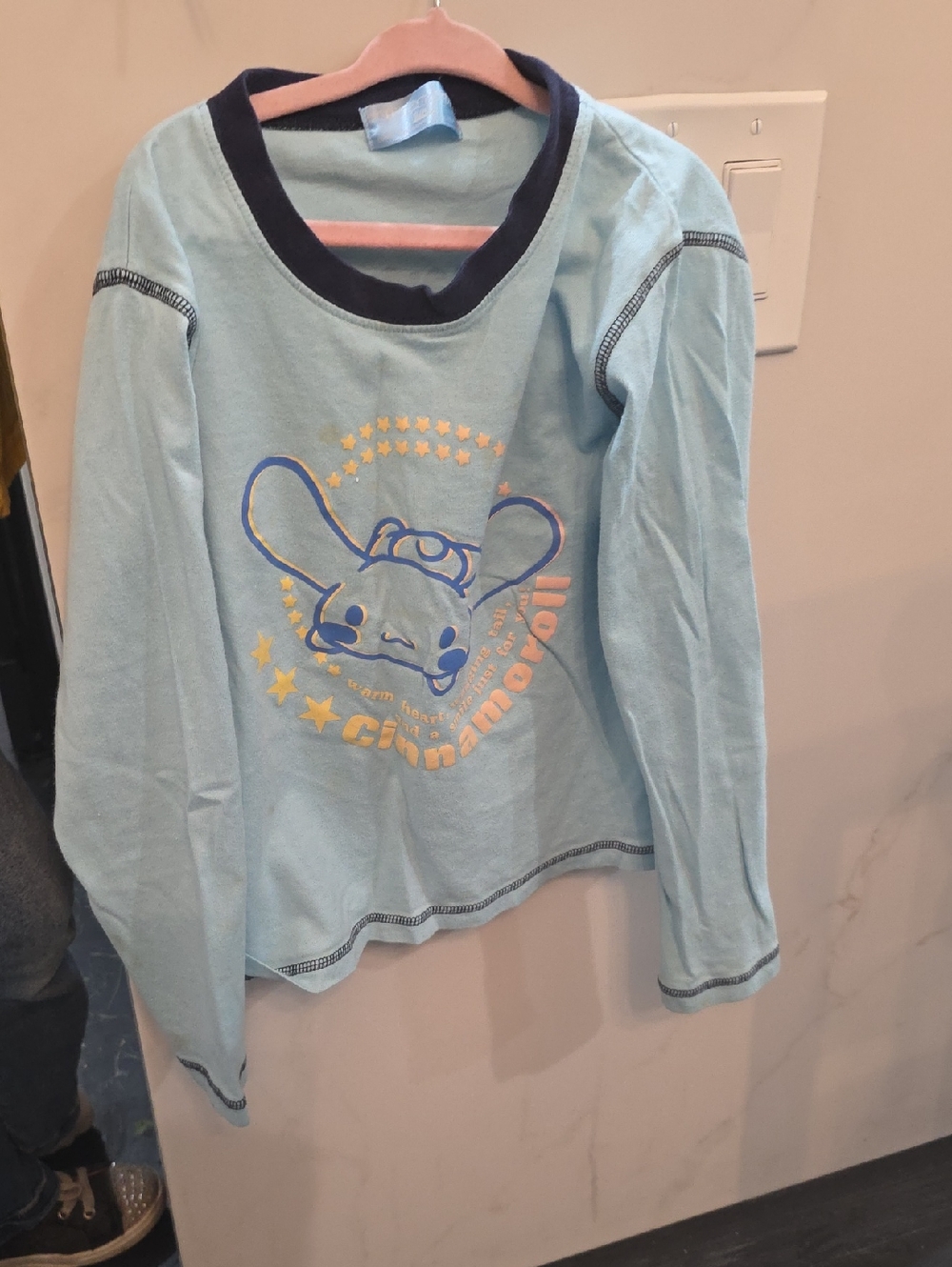 Sanrio Light Blue Long-Sleeve Tee with Navy Trim